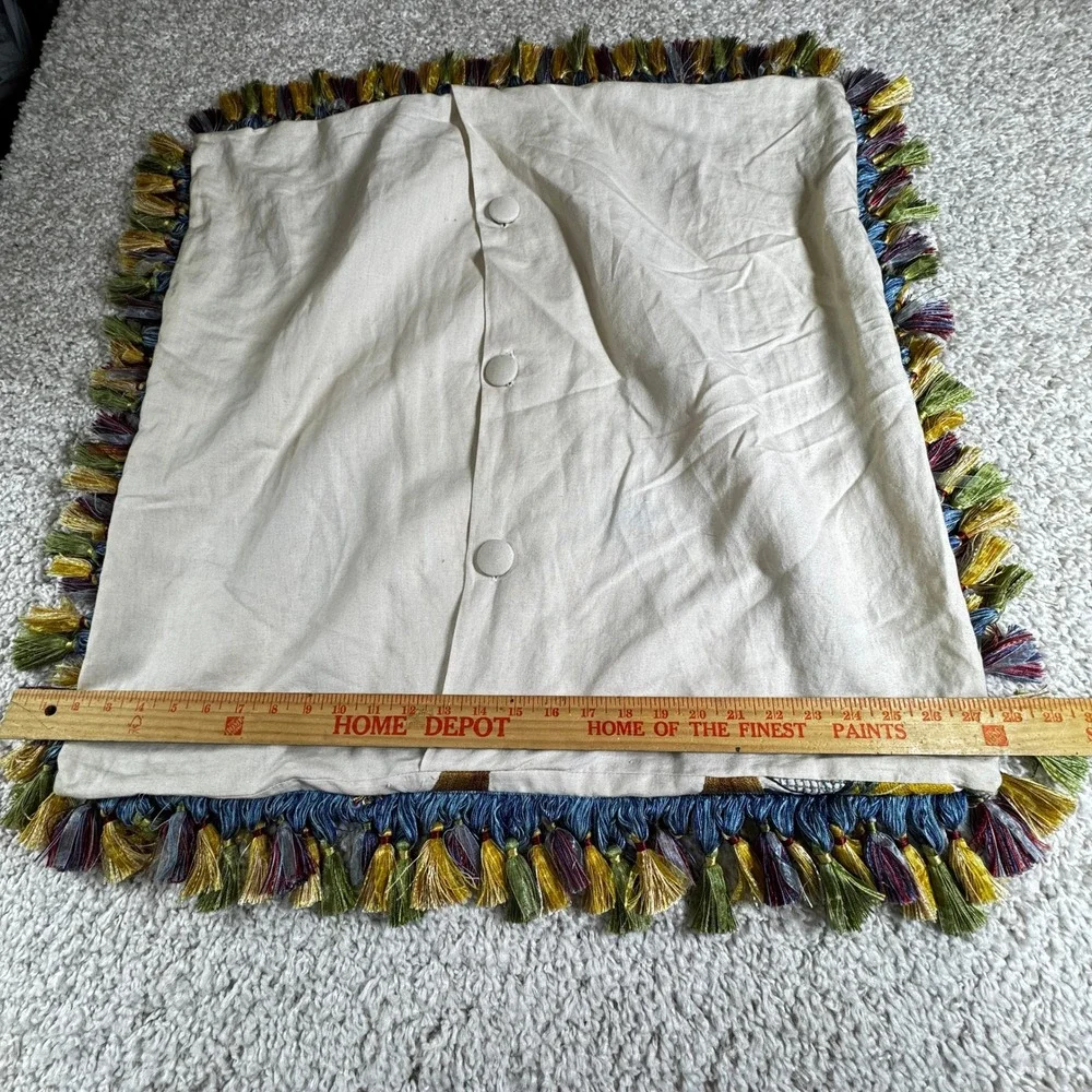 Floral Embroidered Pillow Cover boho Colorful Tassels Birds Flowers 22‎ Inches